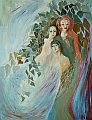 "Three Mademoiselles" Painting Oil on wood © 2006 Painter Marta Pilch-Bartus